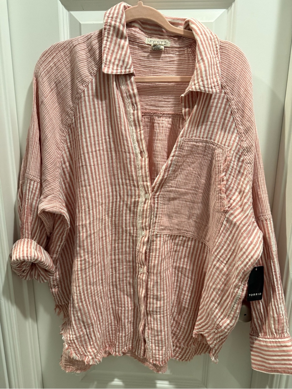 Oversized Red & White Striped women’s Shirt